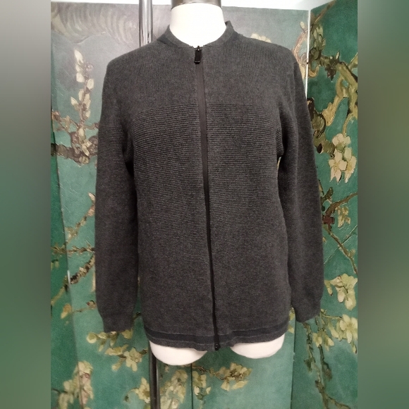 ZARA Men Full Zip Charcoal Ribbed Knit Casual Sweater Jacket Size M - Picture 1 of 16